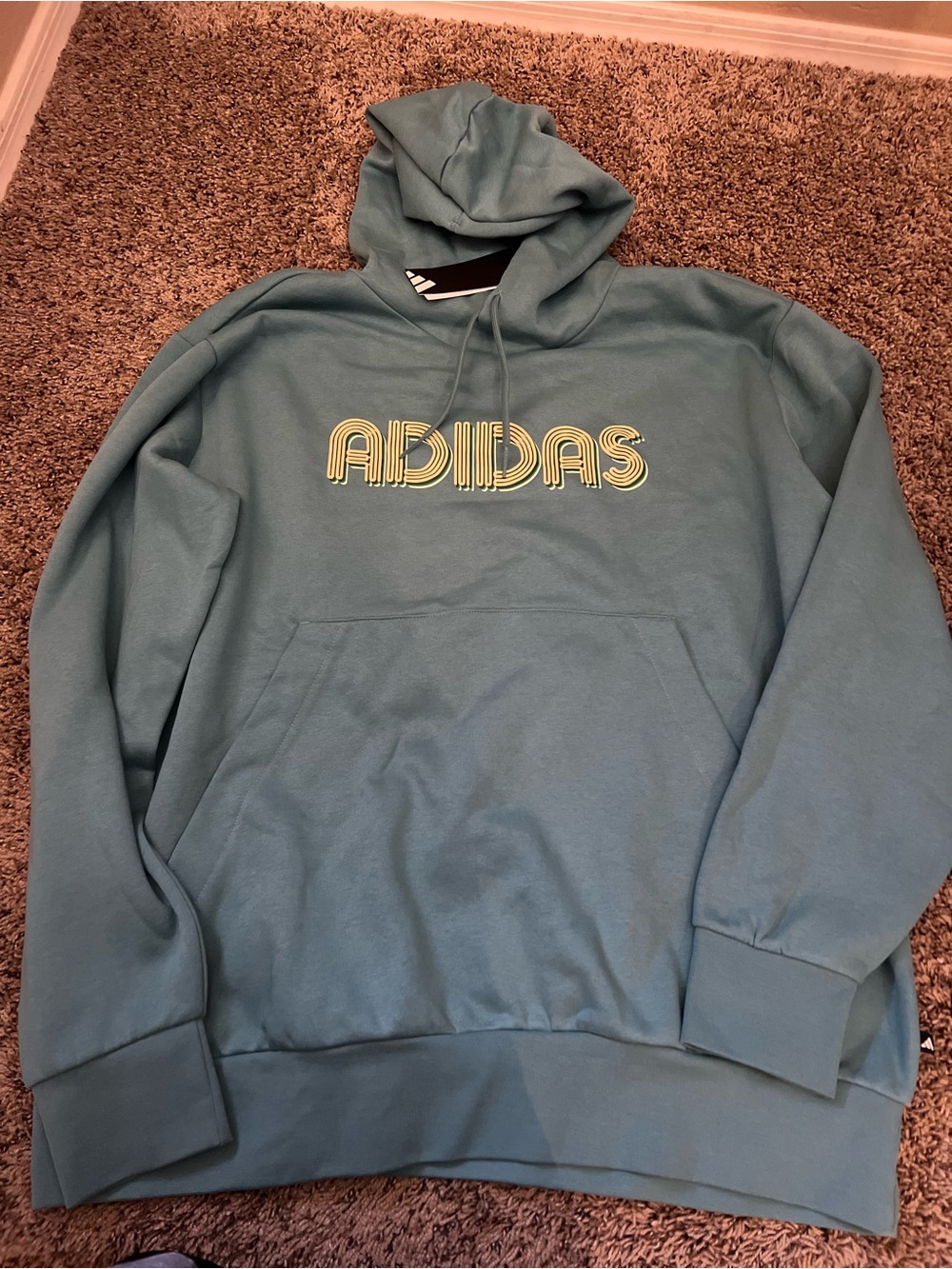 adidas Teal Pullover Hoodie with Yellow-Outlne Logo